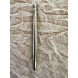 Vintage Parker Jotter Ballpoint Pen Stainless Steel Silver Trim Click Action